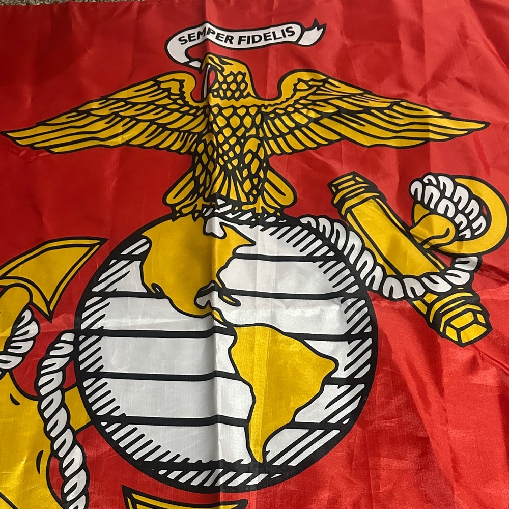 Red Marine Corps Flag with Eagle Globe and Anchor